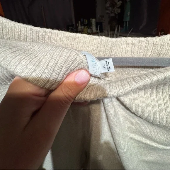 CreamCashmere Cardigan and Pants Set with Striped Trim